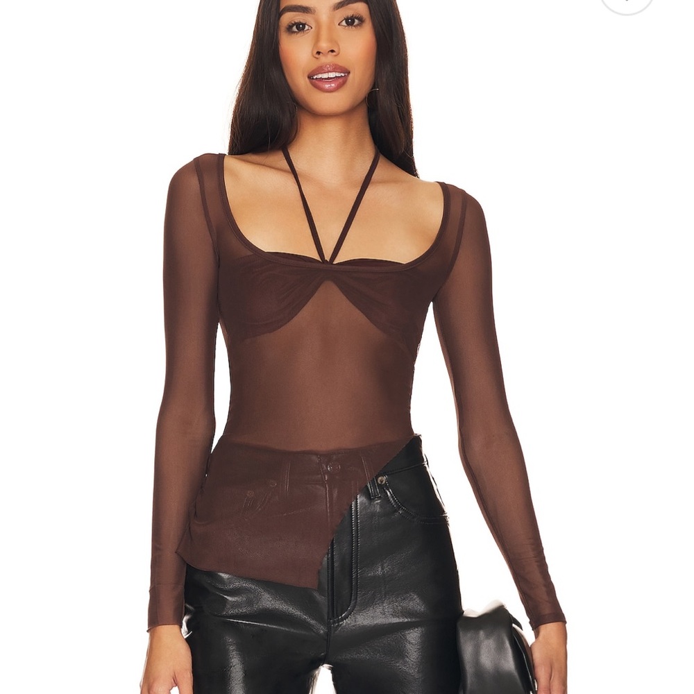 Superdown sheer brown long sleeve top